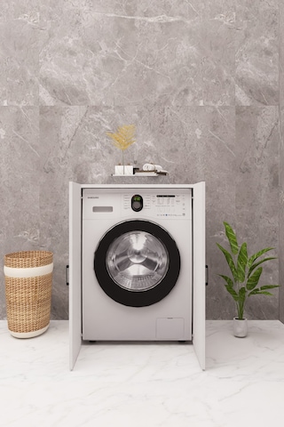 Mdf Çamaşır Makinesi Dolabı Kapaklı Beyaz