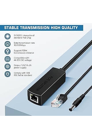 Aktif Poe Dağıtıcı Adaptör, 48 V İla 12 V, Ieee 802.3af Uyumlu, 10/100 Mbps'ye Kadar 100 Mbps'ye Kadar, Gözetleme Kamerası, Kablosuz Erişim Noktası Ve Voıp Telefon İçin
