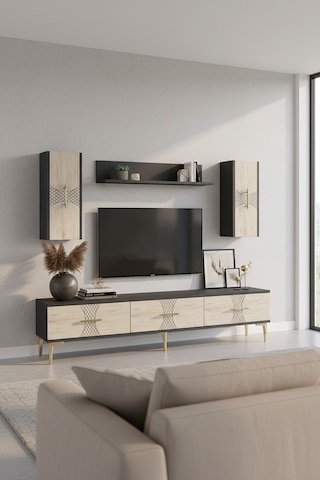 Tvr1832atg Slim Tv Ünitesi Takımı Antrasit-traverten-gold 180cm