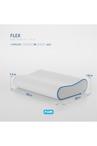 FOM Flex Tam Ortopedik Visco Konforlu Uyku Yastık, Ortopedik 60 x 40 x 14/11 Beyaz