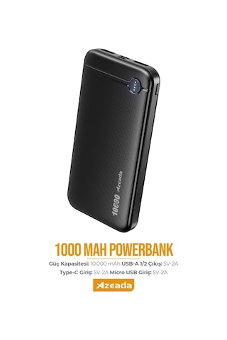 Azeada 10000 Mah 5V-2A Type-C Usb Giriş Led Işıklı Gösterge Powerbank