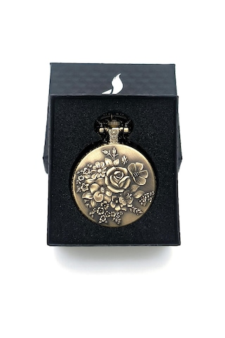 Valkyrie Zarif Kabartma Çiçek Desenli Vintage Bronz Cep Saati - Kolye Köstekli Retro Hediye