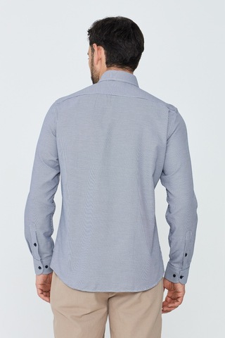 White Stone Lacivert Mikro Desenli Dynamic Fit Erkek Uzun Kollu Gömlek