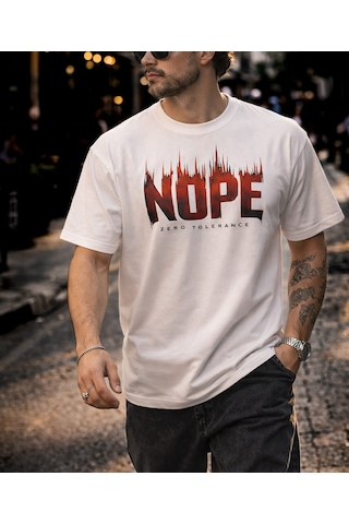 Dark Line Pamuk Unisex Siyah-beyaz Renk Oversize T-shirt Nope Beyaz - Siyah S