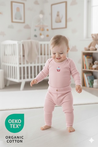 Luppinos Candy 3'lü Pamuk Bebek Tayt Pantolon Set Krem - Pembe