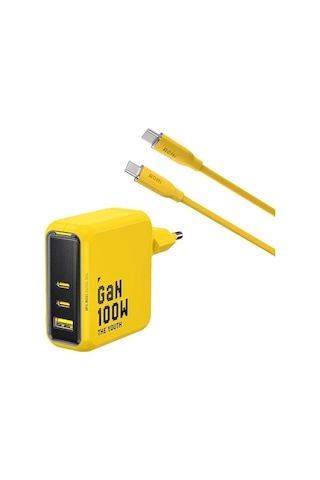 3 Portlu Şarj Adaptörü 100w Şarj Cihazı Gan Hızlı Şarj Istasyonu Sarı