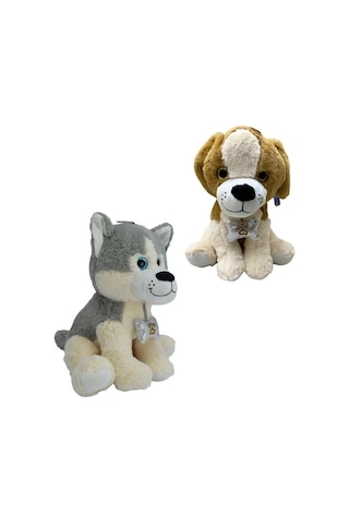 32 Cm Oturan Pelüş Köpek 9277 Gri