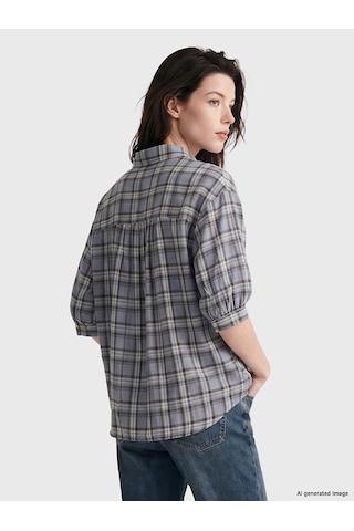 Lcw Comfort Mavi Ekose Cepli Kadın Gömlek