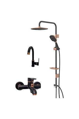 Armour Armatür Banyo Batarya Seti Siyah Rose Siyah