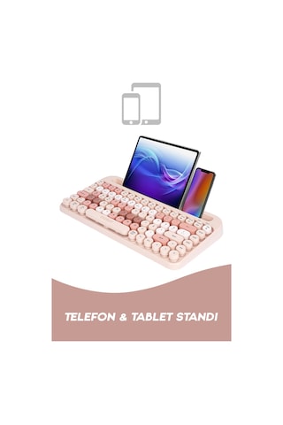 Everest K-98 Latte 2.4G+BT1+BT2 Mac Wın Klavye Pembe