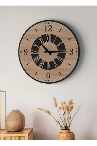 Modern Ahşap Duvar Saati Sağlam Çok Şık Ve Birarada..no:67 Siyah