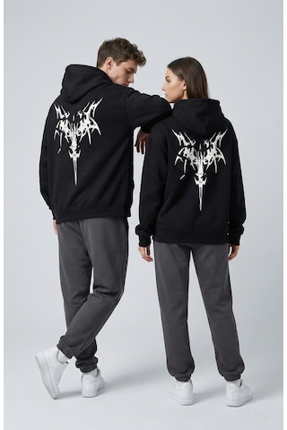 Nevermind Unisex Oversize Hoodie Grafik Sembol Baskılı Siyah