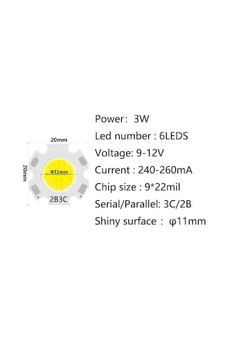 3w Cob Power Led Çip Ray Spot Ledi 3 Watt 9-12v Beyaz Renk