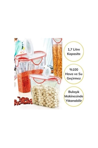 Kilitli Kapaklı Contalı Hava,su Sıvı Geçirmez 1,7 Litre Erzak Saklama Kabı-sa585 Şeffaf