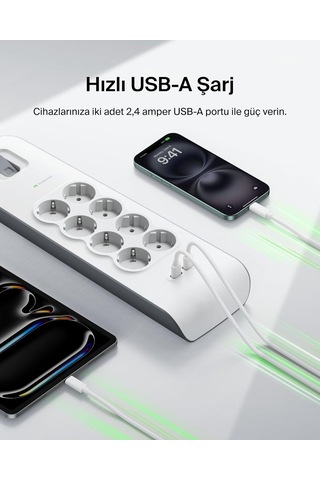 Belkin Akım Korumalı Uzatma Priz, 8 X2 Usb, 2 Metre
