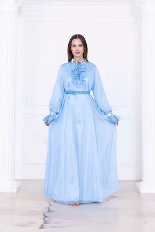 Yaka Fırfırlı Boncuk İşlemeli Şifon Abiye 2716-bebe Mavisi Bebe Mavisi Mavi