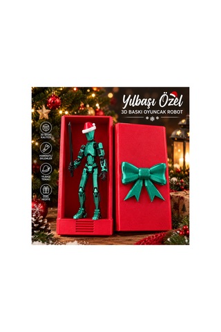Yılbaşı Temalı Hareketli Robot Dummy Oyuncak Noel Şapkalı 3d Baskı Figür, Özel Hediye Kutulu
