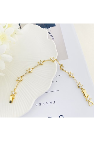 Su Yolu Bileklik Kadın Yıldızlı Bileklik Zirkon Taşlı Çelik Kararmaz Xuping Vip Seri 14 Ayar Gold Gold