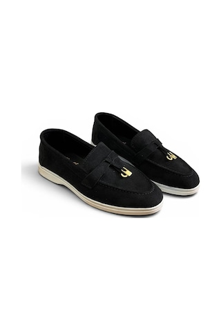 Dabab Shoes Lupy Kadın Süet Düz Taban Rahat Günlük Casual Babet Ayakkabı Siyah