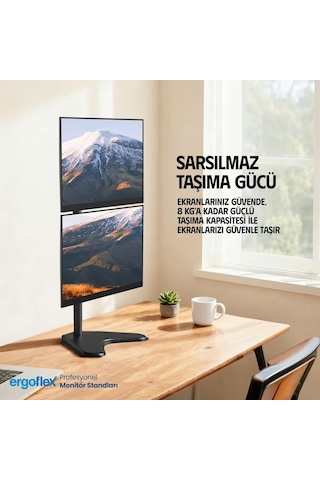 Ef73 Steel Design 2-8 Kg Çift Ekran Asansörlü 13-27 Monitör Standı