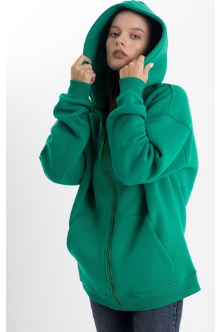 Kapşonlu Fermuarlı Yeşil Hoodie College Yeşil