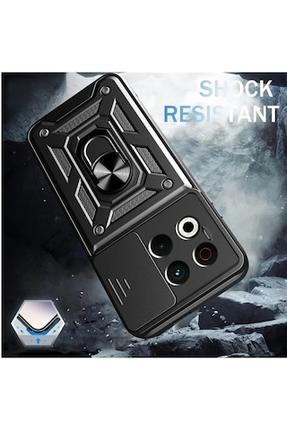 Tecno Spark 30 Pro Uyumlu Tank Kılıf Yüzüklü Standlı Extra Koruma Zırhlı Outdoor Kapak - Siyah