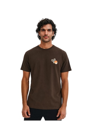 Arma Ar-ma Erkek Bisiklet Yaka Tişört Resim Baskili Örme Kumaş Regular Fit %100 Pamuk 30/2 Süprem Y31344448302 Kahverengi-k1