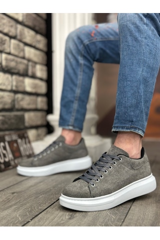 Ba0547 Boa Kalın Yüksek Taban Gri Süet Bağcıklı Spor Erkek Ayakkabı Gri