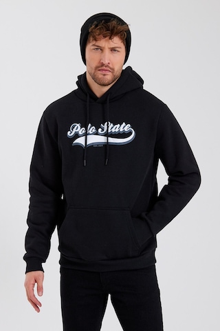 Polostate Erkek 3 İplik Pamuklu İçi Polarlı Baskılı Regular Fit Kapüşonlu Kanguru Cepli Siyah Sweatshirt Siyah
