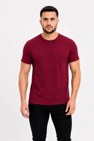 Tarz Yeri Erkek Basic Tişört Bisiklet Yaka Kısa Kol Günlük Yazlık Slim Fit T-shirt - Bordo