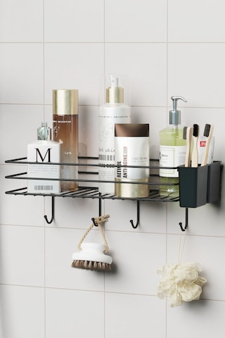 Yapışkanlı Büyük Boy Askılı Banyo Rafı Duş Şampuanlık Duvar Düzenleyici Organizer Siyah