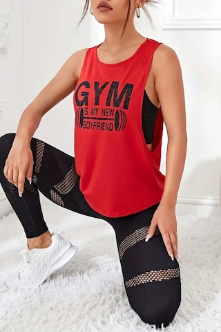 Ghassy Co. Kadın Gym Baskılı Nefes Alabilen Fitness Yoga Koşu Kolsuz Spor Atlet Kırmızı