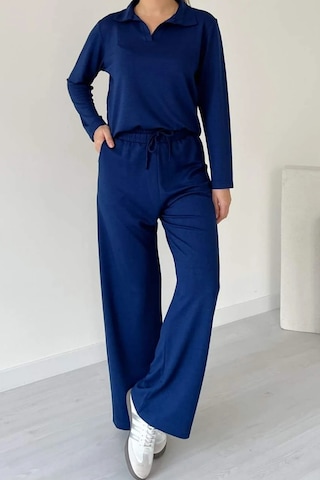 Balenbi Kadın Modal Kumaş Polo Yaka Uzun Kollu Takım 1126 Lacivert