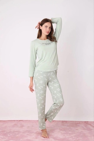 Pijamoni Kadın Milan Bisiklet Yaka Uzun Kol İnce Pijama Takımı 7600/33 - 1 Adet Yeşil