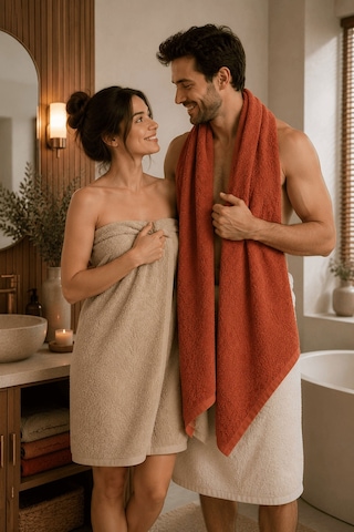 2'li Jakarlı Büyük Boy Banyo Havlusu 90x150 Cm %100 Pamuk Lorea 650 Gr Kiremit-bej