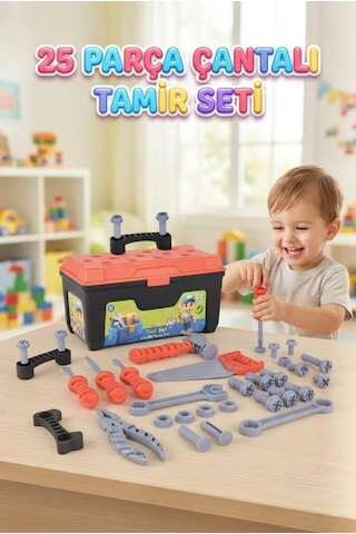 25 Parça Çantalı Çocuk Tamir Seti Eğitici Ve Eğlenceli Motor Becerisi Destekleyici Oyunca Set
