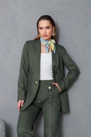 Kare Düğmeli Yünefekt Takım Haki Haki