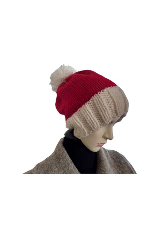 Nvsisters Kırmızı-beyaz Örgü Kışlık Unisex Bere Beyaz - Kırmızı