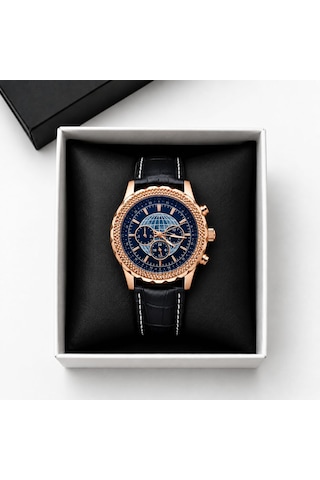 Atakaya Premium Erkek Kol Saati Rose Gold Kasa Lacivert Kadran Siyah Gümüş