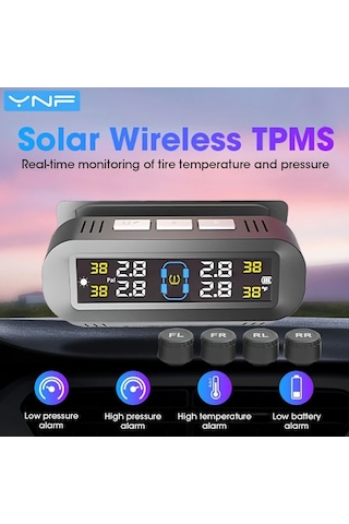 Boatshop1 Ynf Solar Kablosuz Lastik Basınç Monitörü Siyah 4 Sensörlü Gerçek Zamanlı Ekran Suv Mpv Sedan Gm 2025