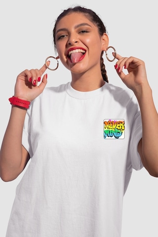 Unisex Renkli Graffiti Baskılı Oversize Beyaz T-shirt Beyaz