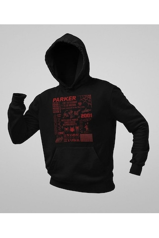 Sevbano Parker Spider-man Baskılı Unisex Oversize Örümcek Adam Hoodie Siyah