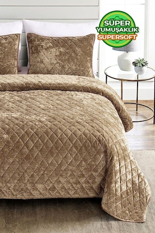 Evlen Home Kapitone Kadife Yatak Örtüsü Seti Tek Kişilik Supersoft Yumuşak Elyaf Dolgulu 2 Parça