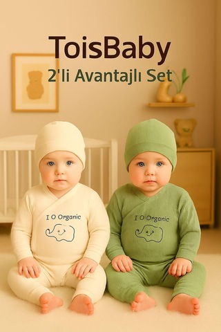 Tois Baby 2 Li Avantajlı Set Hediyelik Organik Hastahane Çıkışı Bebek Takımı 0-3 Ay Ekru + Yeşil