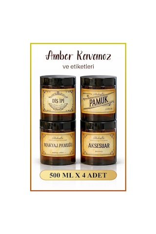 4 Adet Amber Kavanoz Ve Kozmetik Temalı Etiketleri
