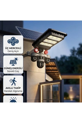 3 Lensli Solar Dış Mekan Güvenlik Kamerası Akıllı Hareket Takip Özellikli