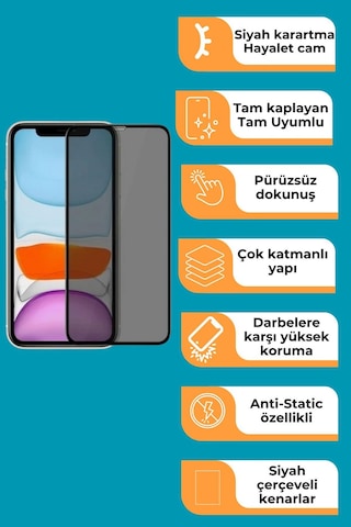 Apple iPhone 15 Pro Max Uyumlu Tam Kaplayan Hayalet Cam Siyah Karartma Ekran Koruyucu Cam Anti-static Özellikli Siyah Çerçeveli