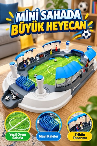 Büyük Boy Masaüstü Futbol Oyunu 70,5 Cm 2 Kişilik 4 Kontrollü Mini Stadyum 8 Figürlü Çocuk Oyun Seti