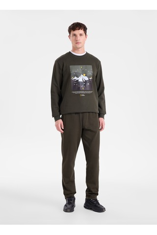 National Geographic N6wm-swt4339 Haki Kapüşonlu Relaxed Baskılı Erkek Sweatshirt