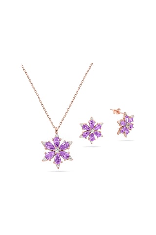 Brezza Lusso Jewelry 925 Ayar Lotus Çiçeği Ametist Taşlı Rose Kadın Kolye Küpe Set 40962551 42 CM 42 CM